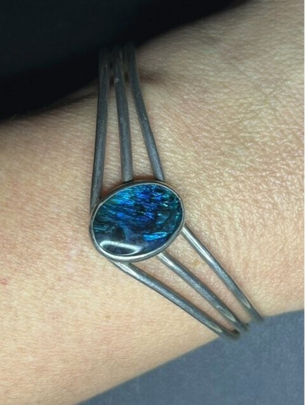 B7376 Sterling Silver Abalone Shell Cuff Bracelet Triple Band 16.9g 7"